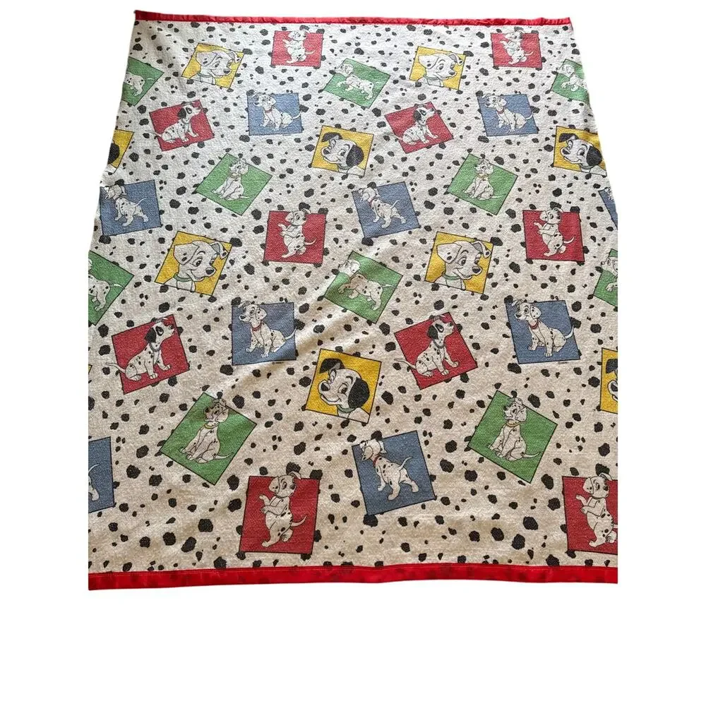 Vintage 90s Disney 101 Dalmatians Beacon USA Satin Trim Blanket 73x86